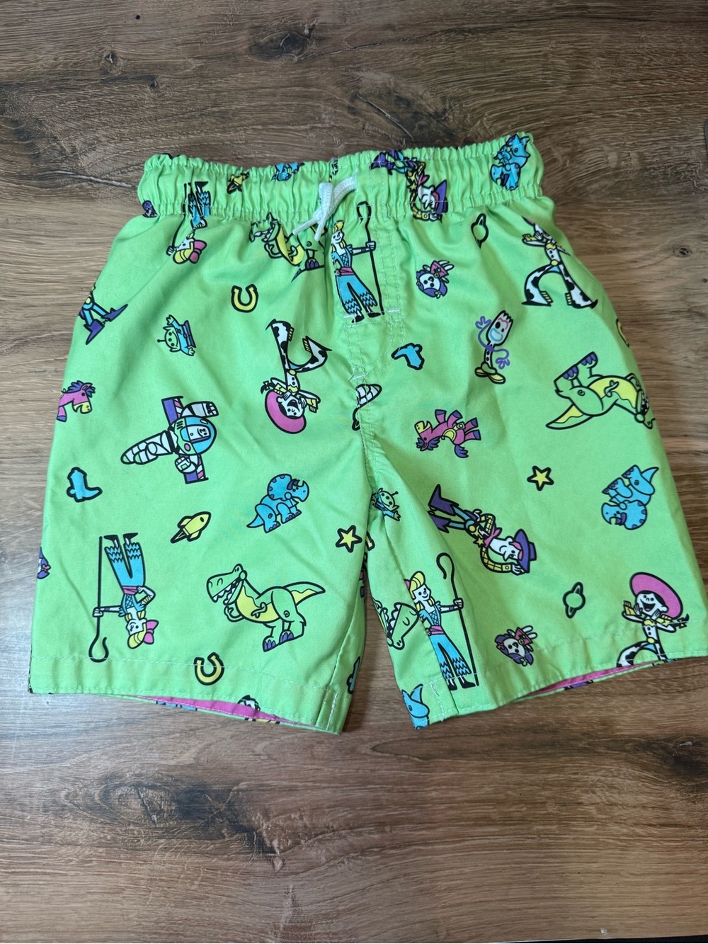 Disney Pixar Toy Story Swim Trunks Boys 5T Green Woody Buzz Rex Forky